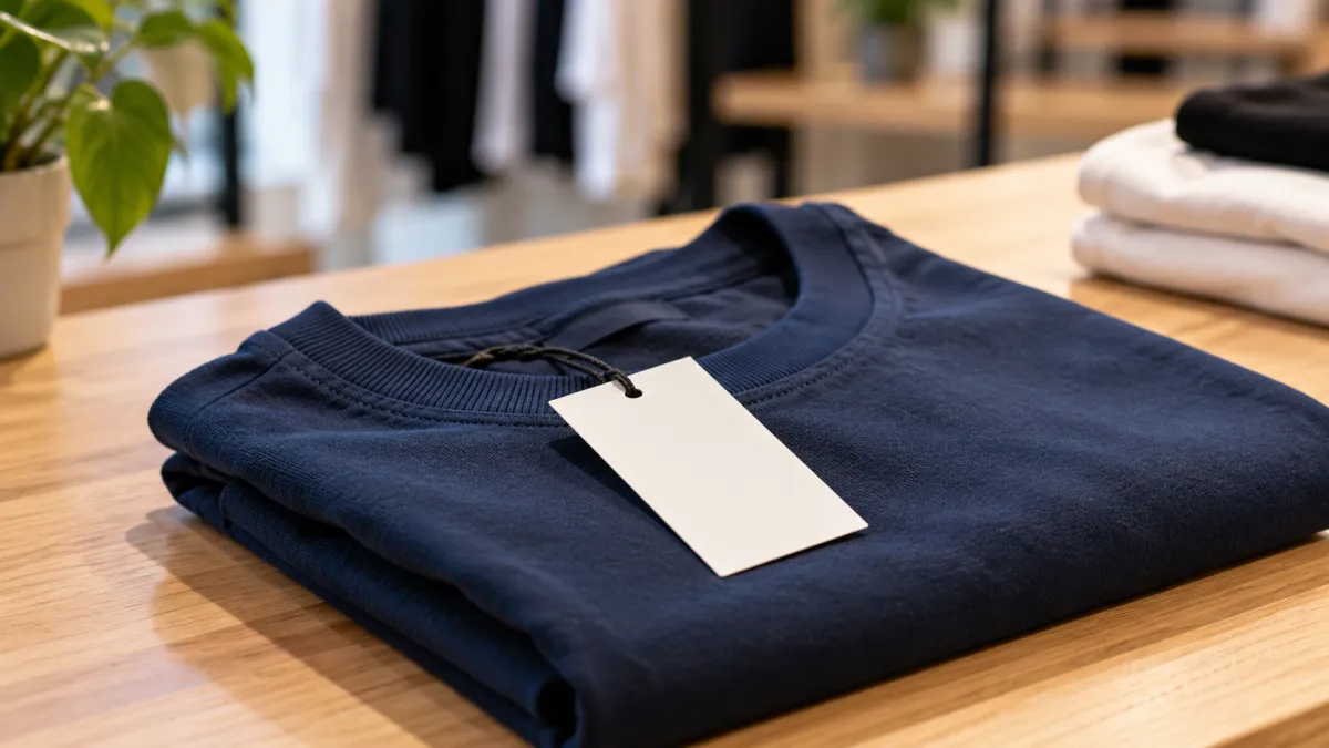 Camisa Azul com Etiqueta Branca