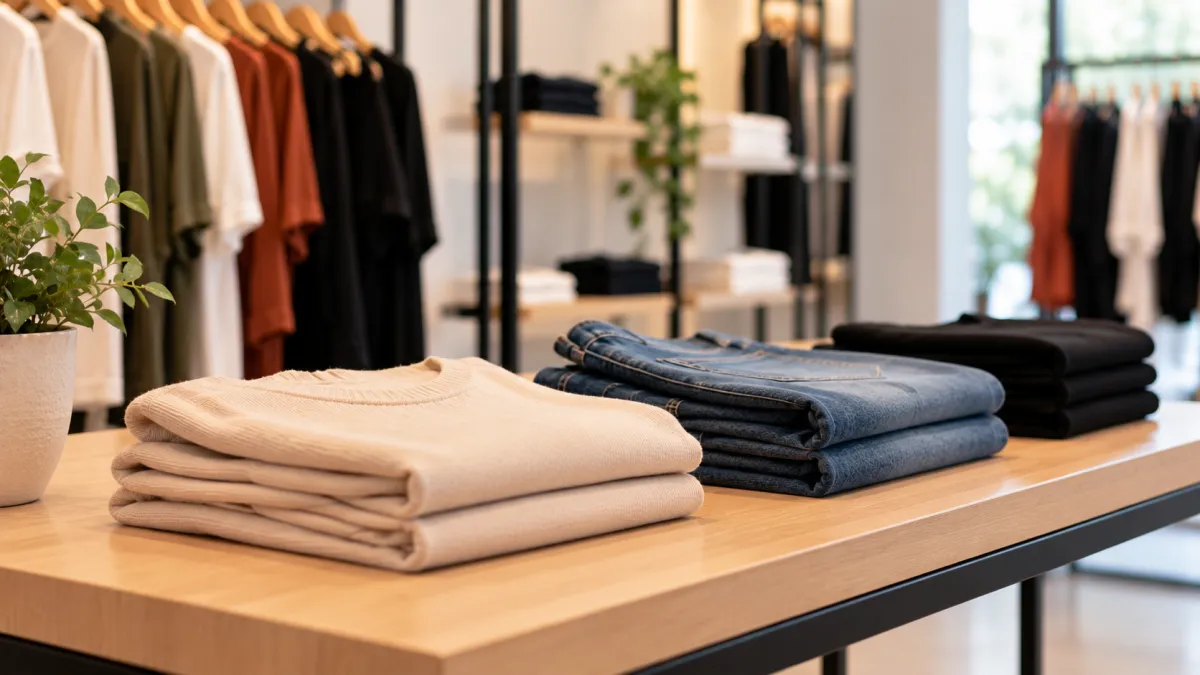 Boutique Minimalista com Roupas Dobradas
