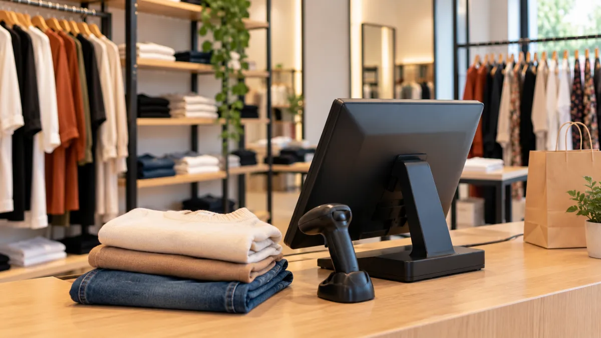Interior de Boutique Minimalista com Balcão de Checkout