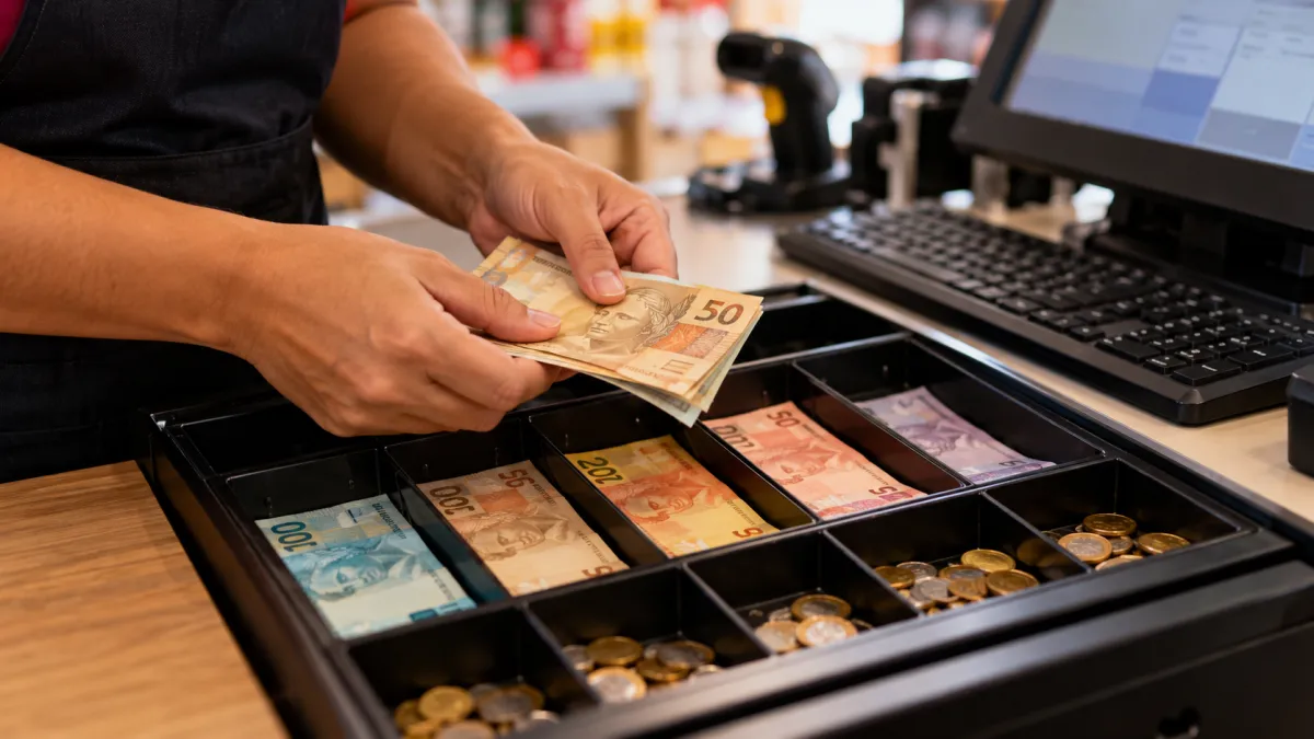 Contagem de dinheiro no caixa