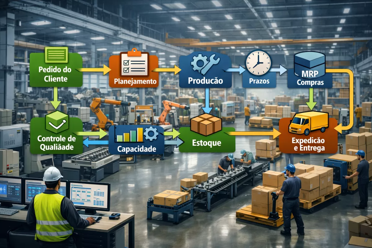 Fluxograma PCP: Como o Planejamento e Controle de Produção Organiza a Indústria do Pedido à Entrega