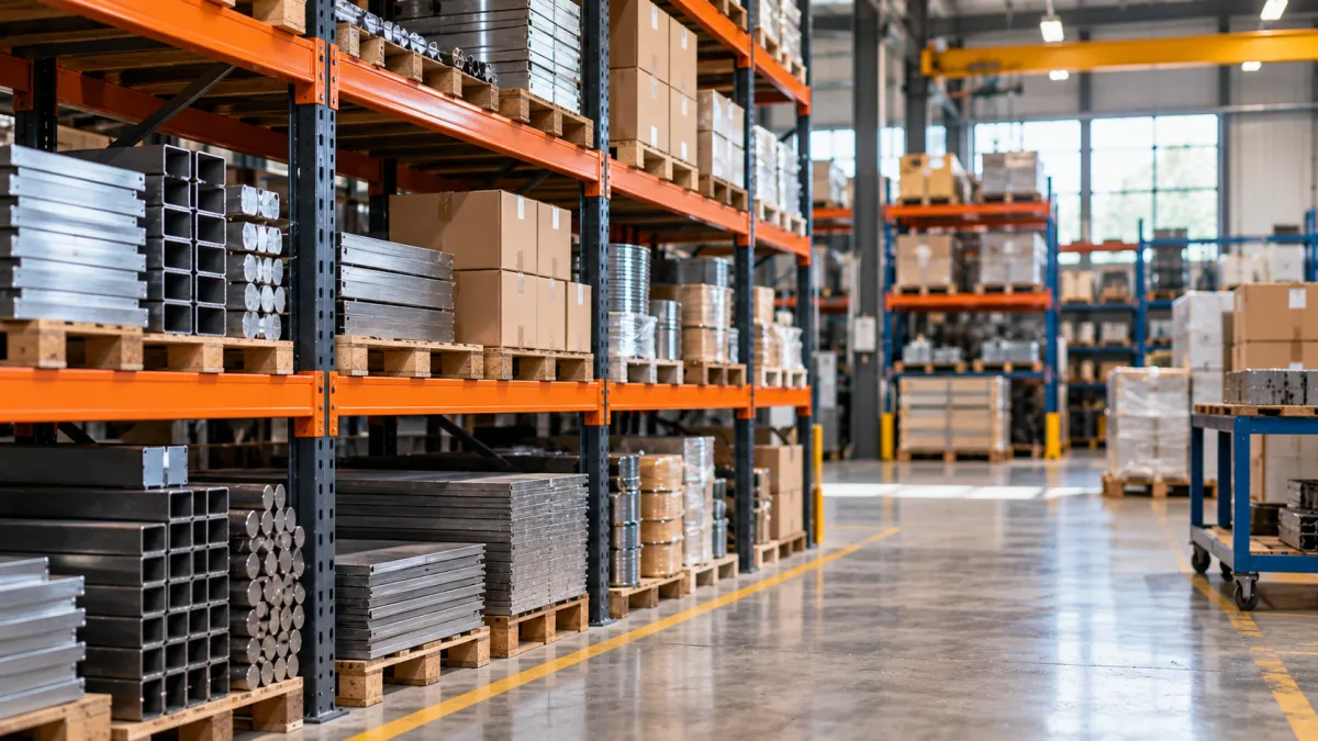 Armazém Industrial Organizado com Estantes Metálicas