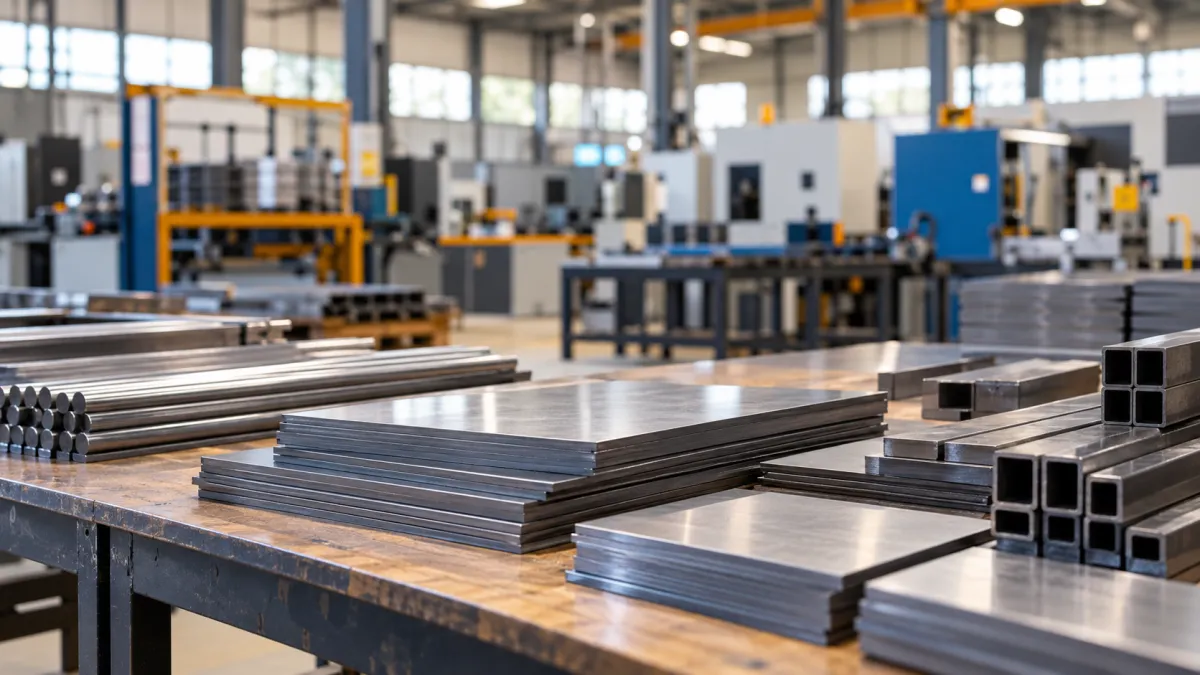 Materiais metálicos em oficina industrial