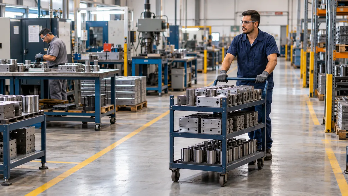 Fluxo organizado de materiais entre setores