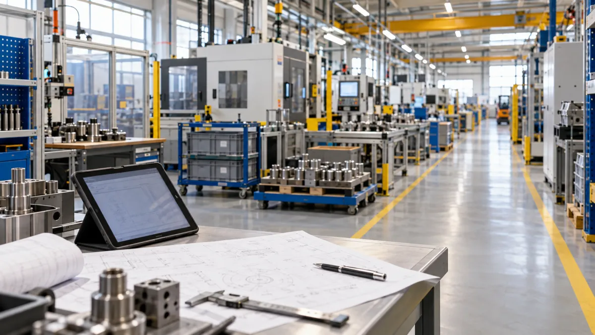 Inspeção dimensional de componente metálico durante o controle de qualidade da fabricação.
