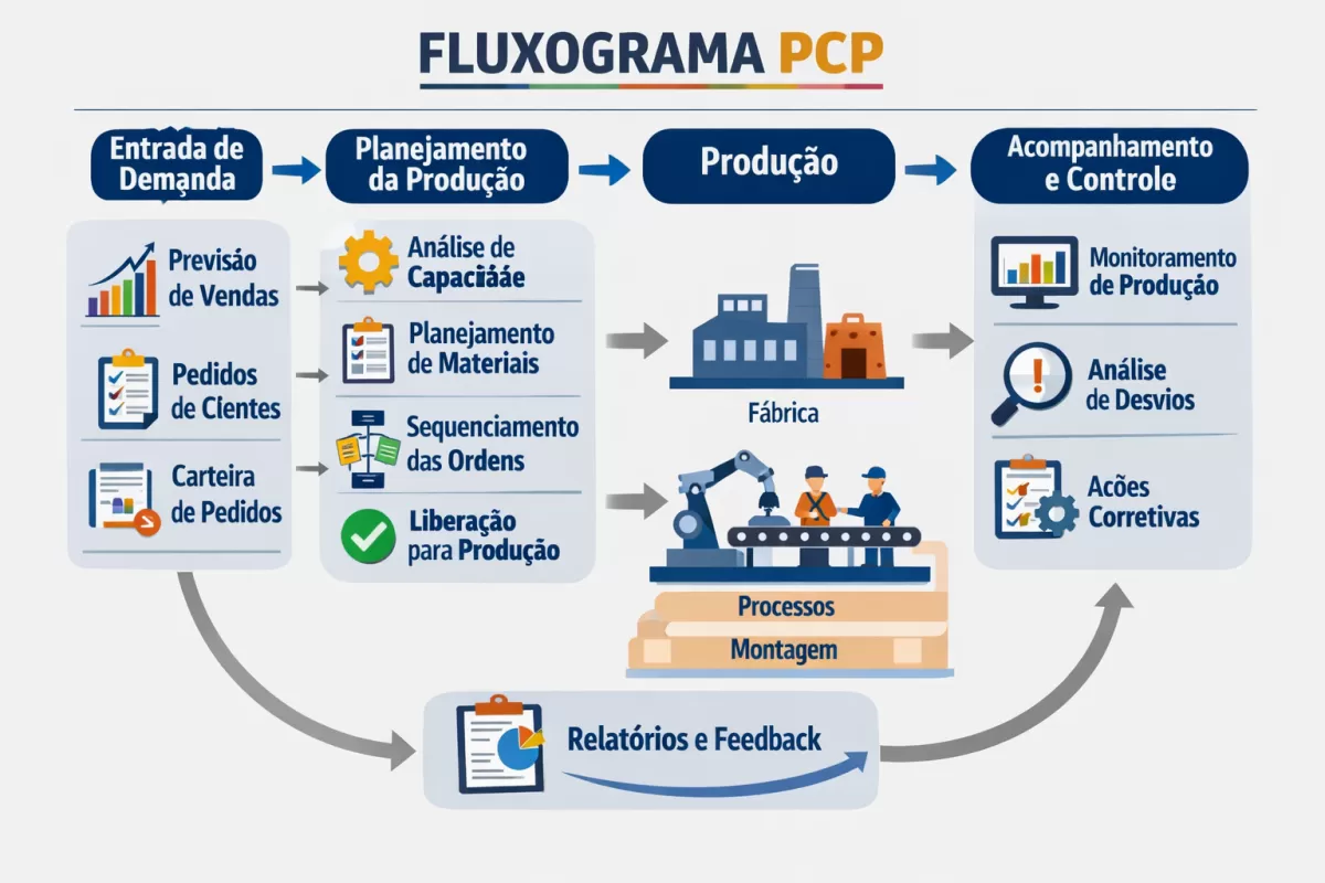 Fluxograma PCP: como estruturar o Planejamento e Controle de Produção para reduzir atrasos e desperdícios