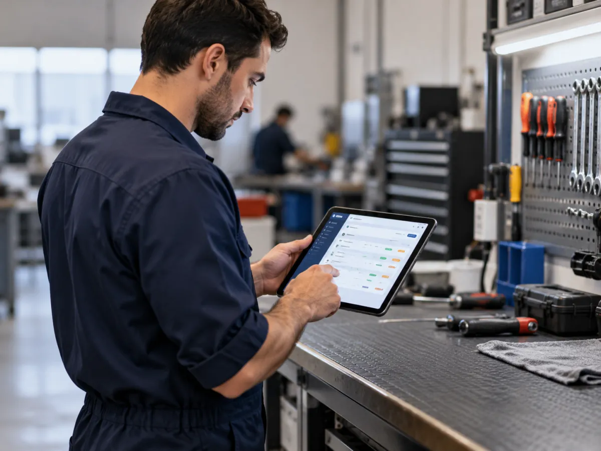 Técnico em manutenção usando tablet
