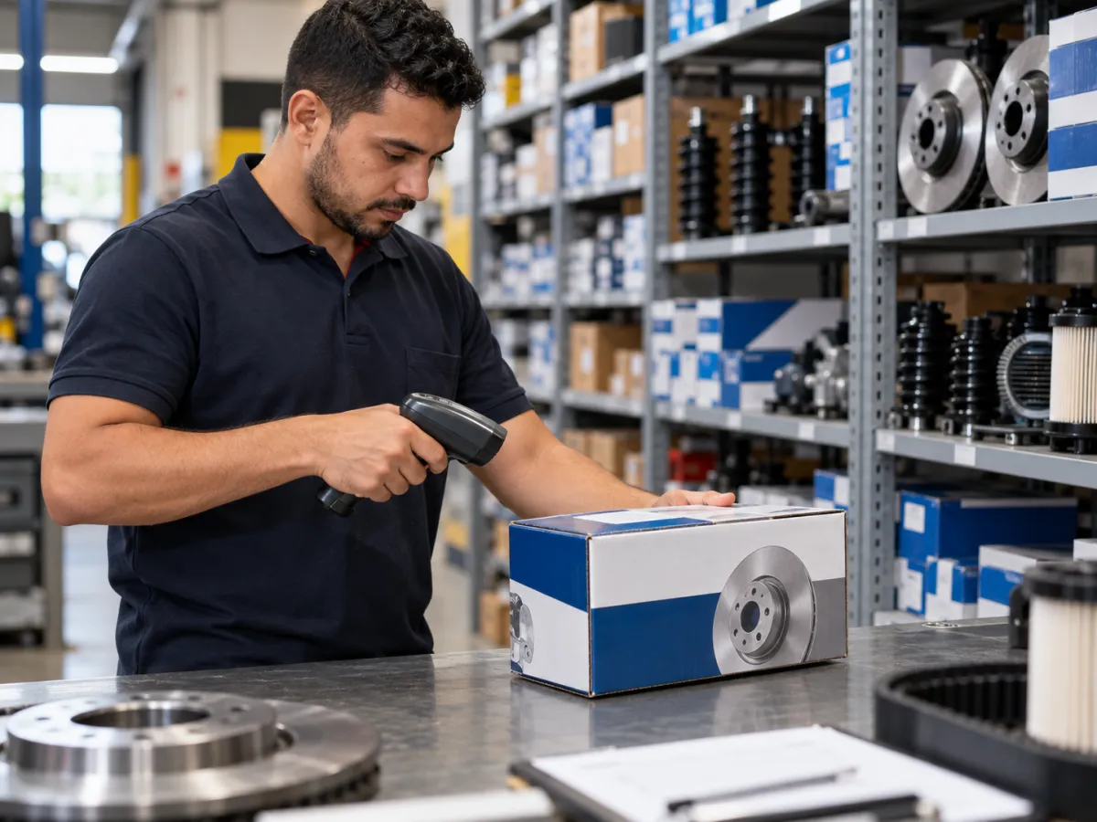 Funcionário utilizando leitor de código de barras