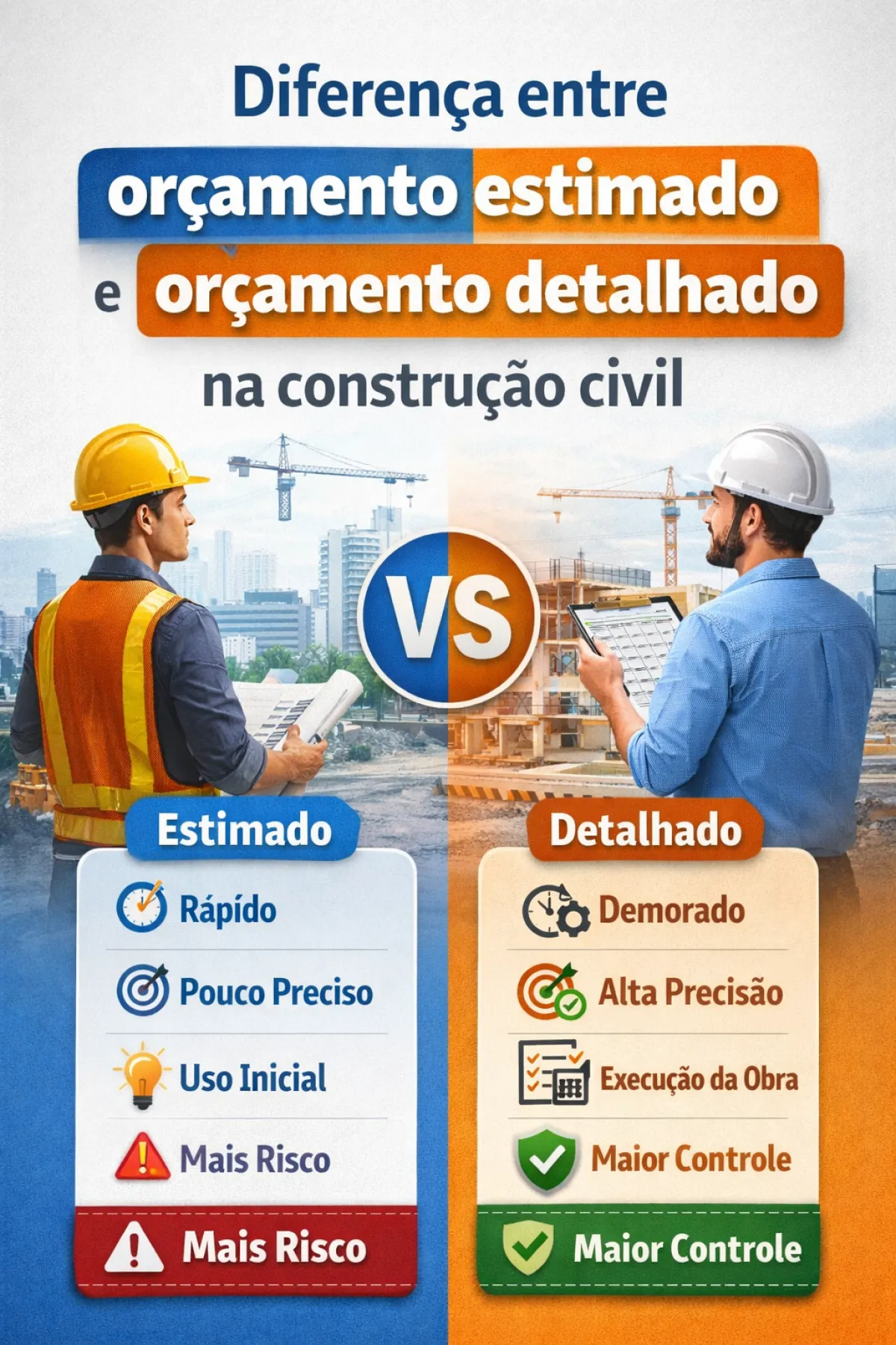 Diferença entre orçamento estimado e orçamento detalhado na construção civil