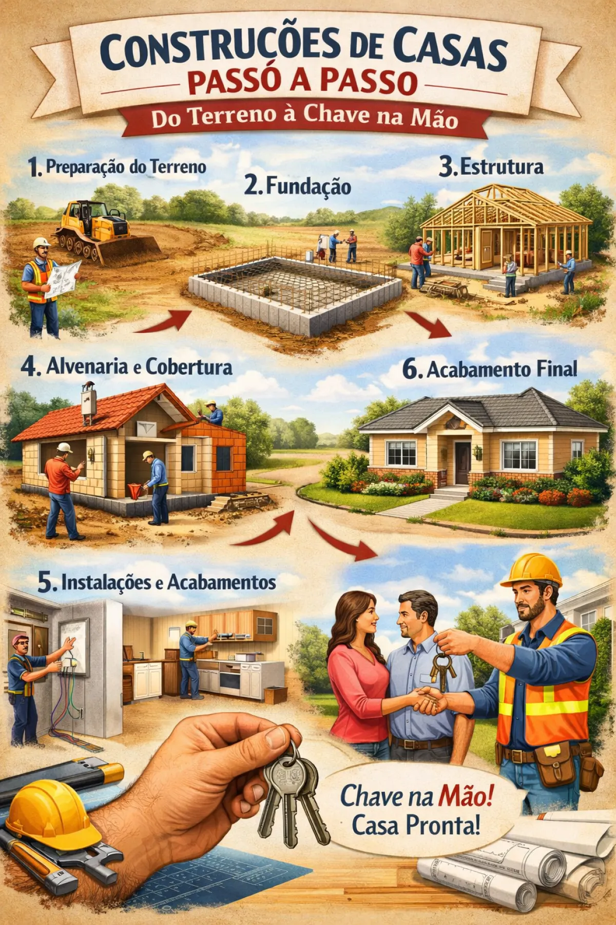 Construções de casas passo a passo: do terreno à chave na mão