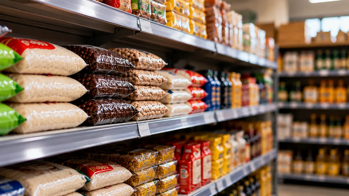Prateleira de Arroz e Feijão no Mercado
