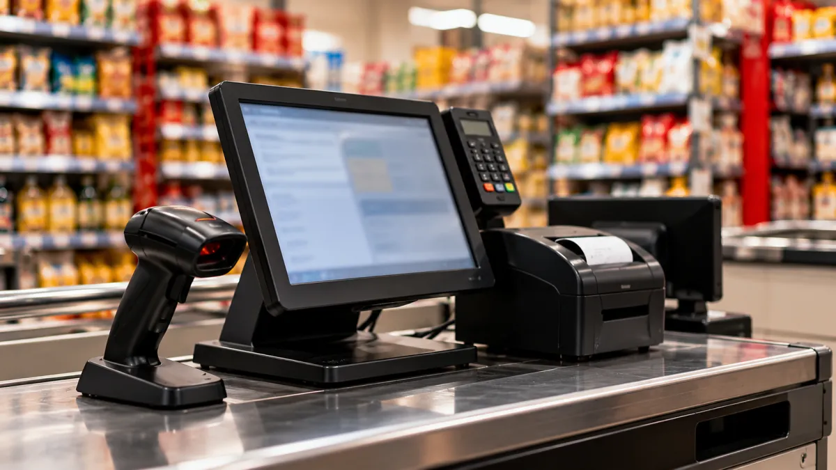 Terminal de Checkout em Supermercado Moderno
