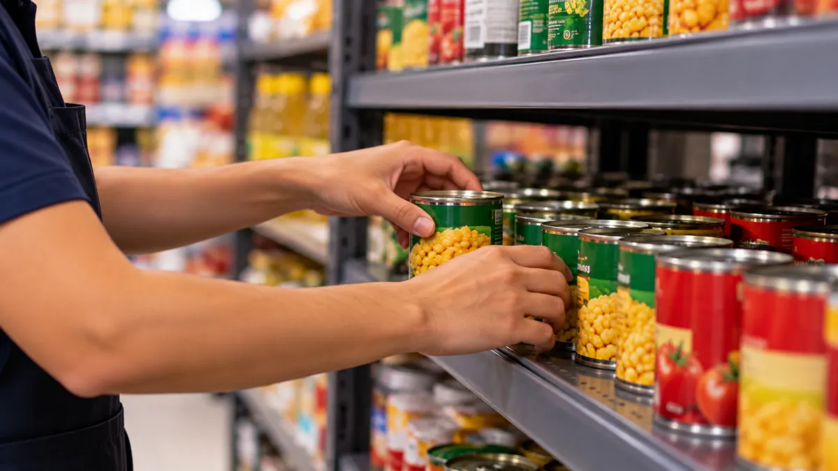 Reposição de Latas de Milho no Mercado