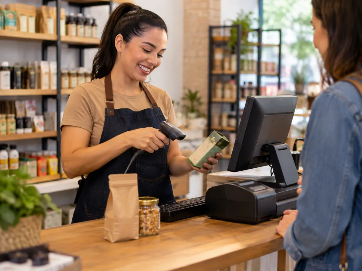 Atendimento no caixa da loja boutique
