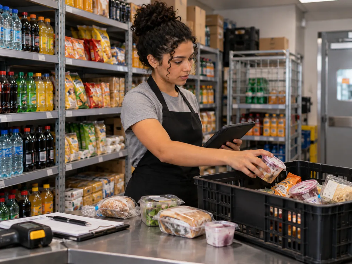 Funcionária separando produtos danificados