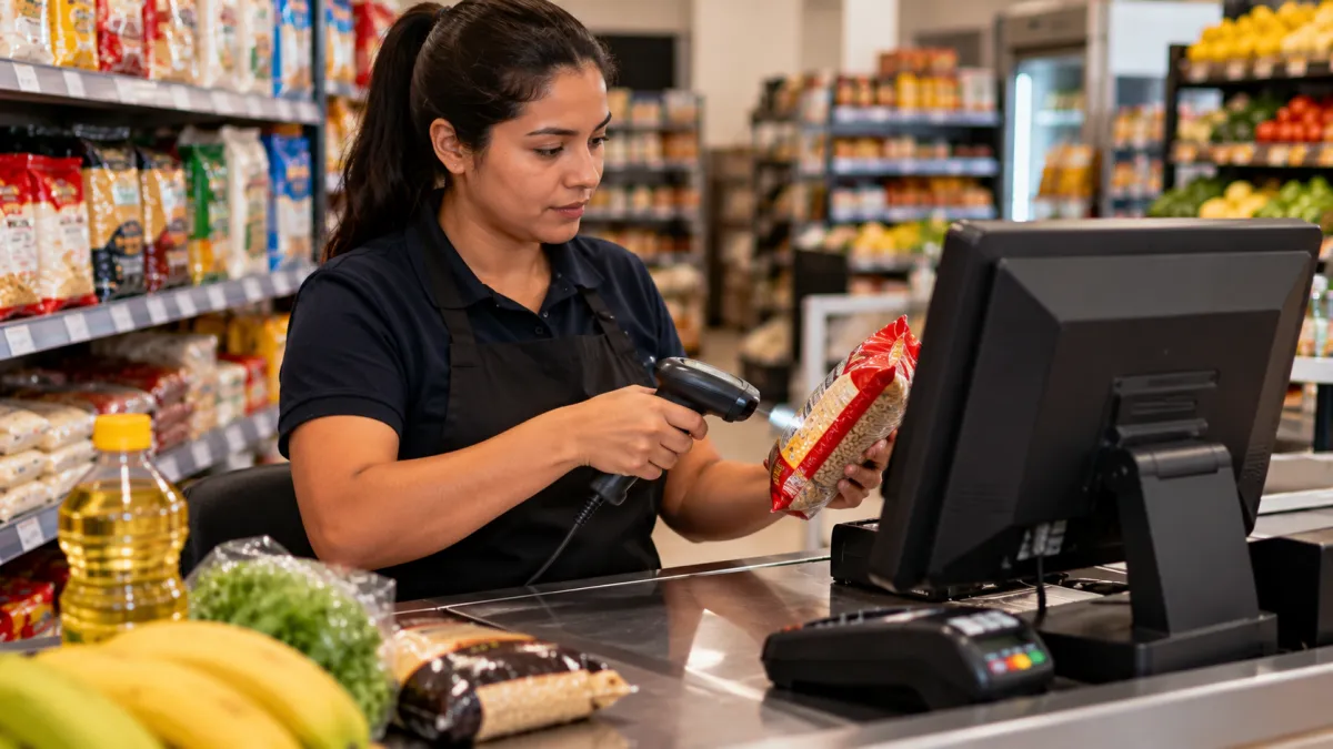 Caixa de supermercado escaneando produtos