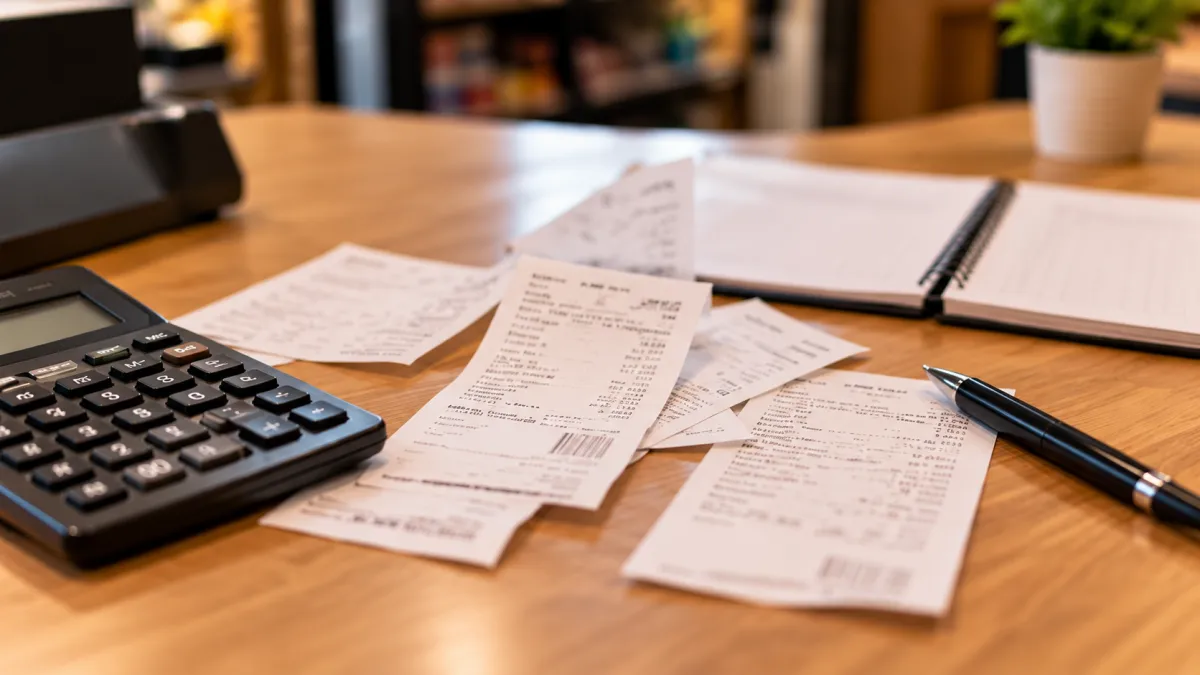 Calculadora e recibos no escritório