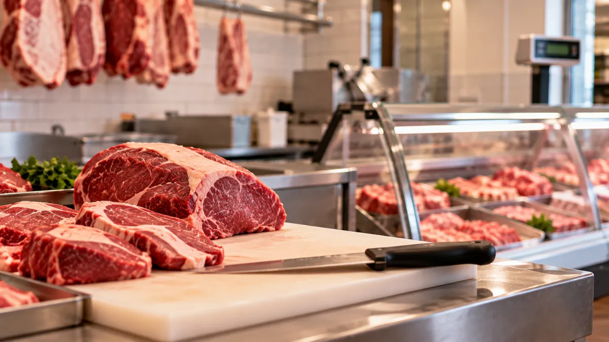 Cortes de carne no açougue moderno