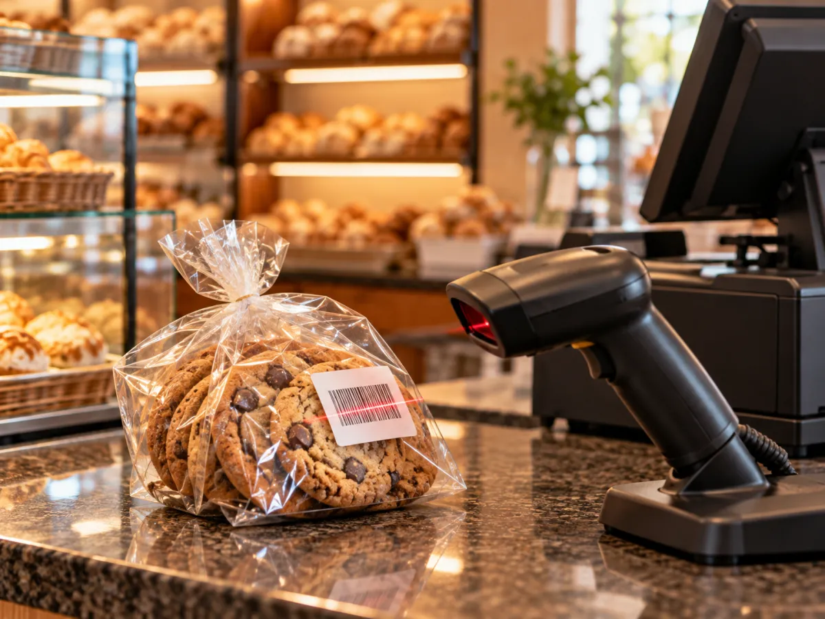 Leitor de código de barras e biscoitos