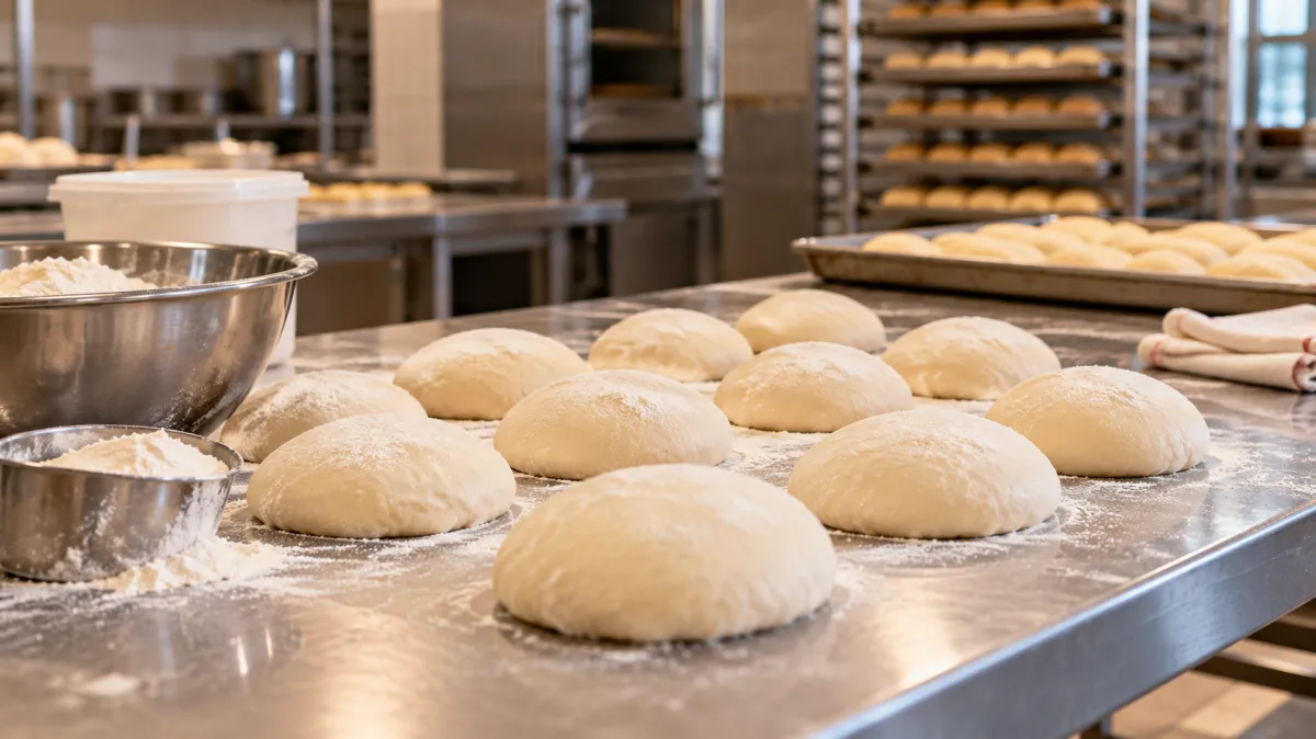 Pães de massa na cozinha industrial