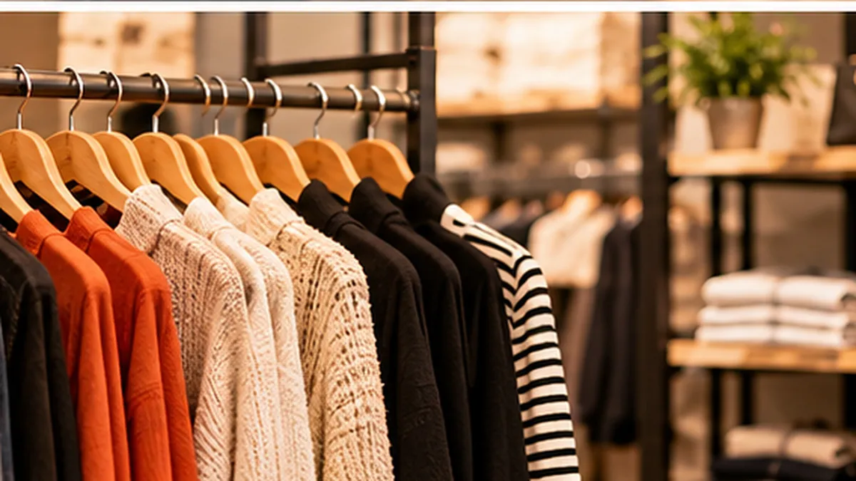 Organização das mercadorias em cabides