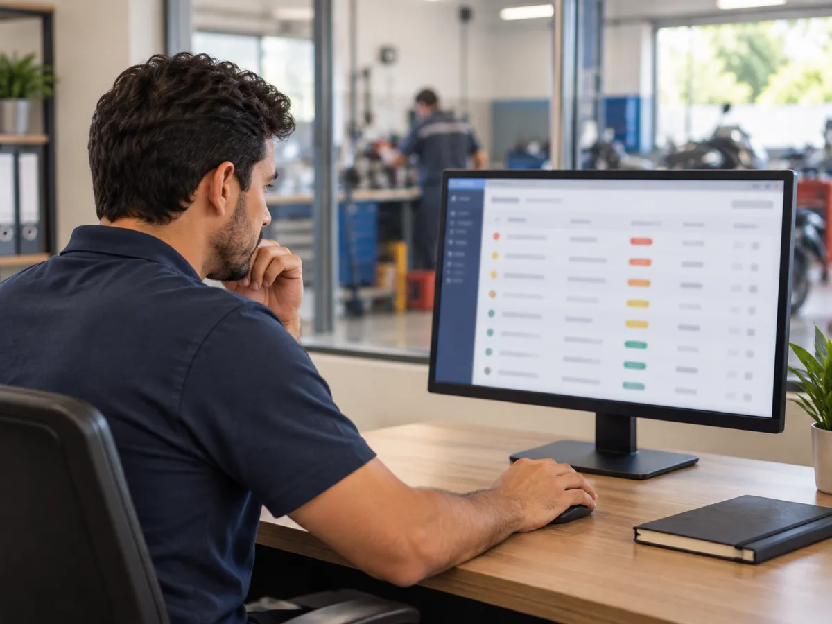 Gestor acompanhando ordens pendentes no computador