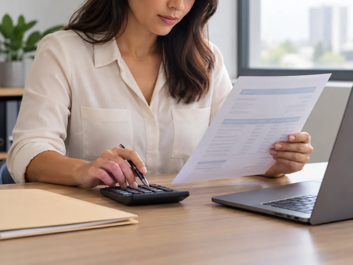 Profissional conferindo documentos financeiros