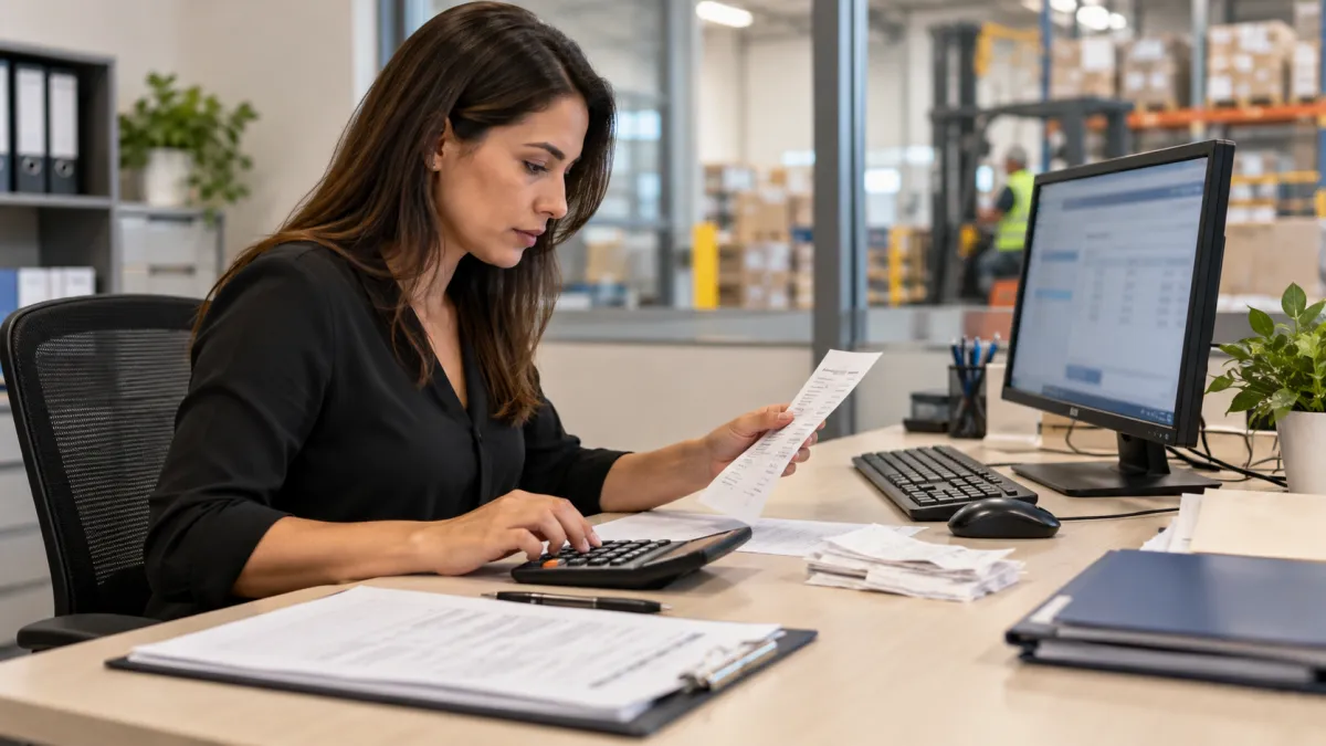 Um profissional do departamento financeiro conferindo os registros de uma venda faturada