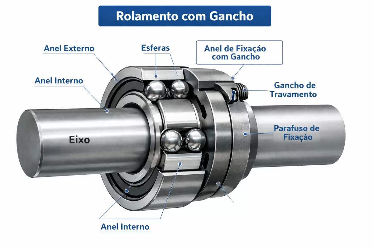 Rolamento com gancho conforme normas técnicas