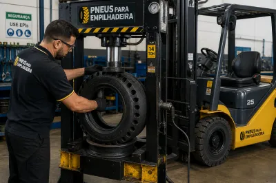 Assistência e troca de pneu maciço de empilhadeira: Com a Pneus para Empilhadeira.