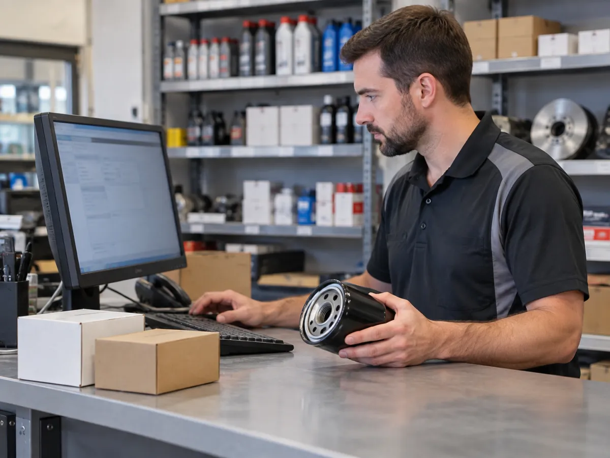 vendedor de autopeças consultando informações de um produto