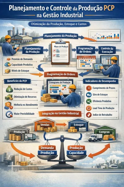 Planejamento e Controle da Produção PCP na gestão industrial: benefícios, processos e indicadores Excelente para conteúdos completos e autoridade temática.