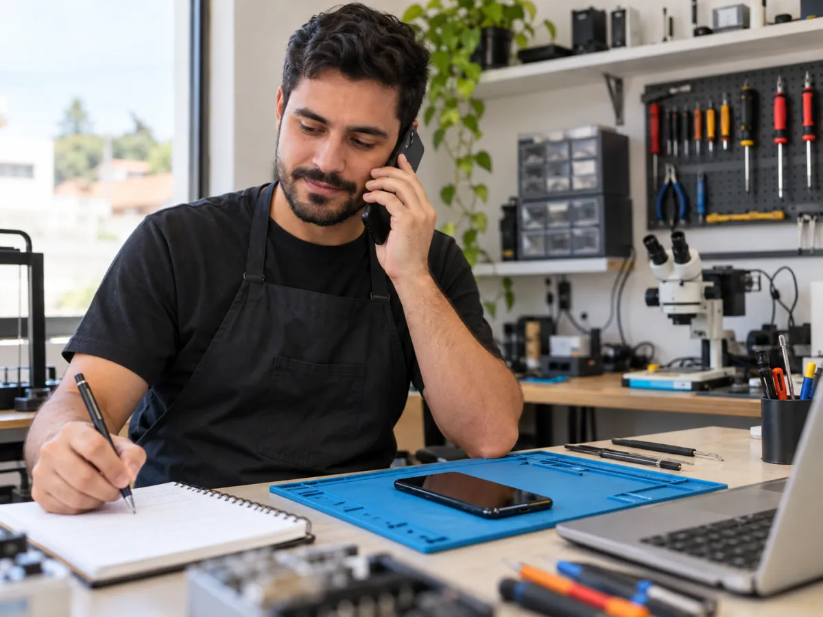 Técnico conversando ao telefone
