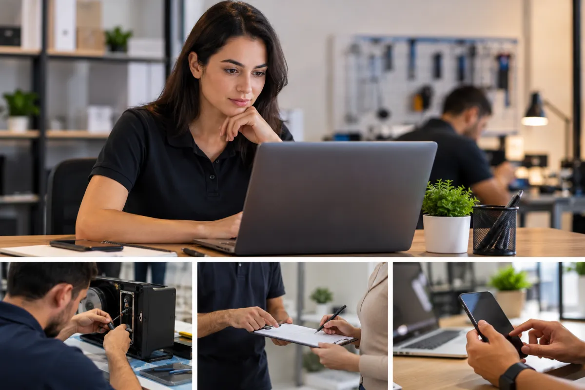 Registro de informações de ordens de serviço, diagnóstico técnico e comunicação com clientes.