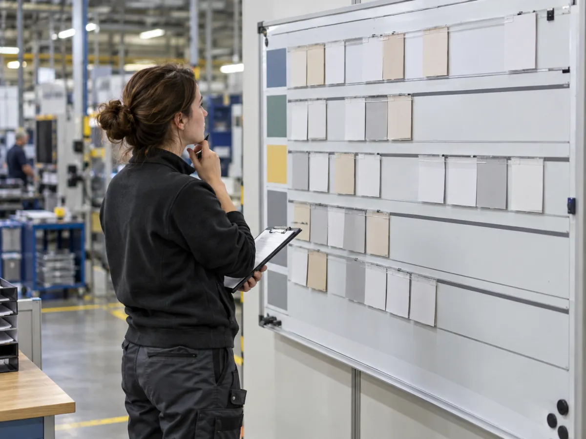 quadro físico de planejamento industrial com cartões