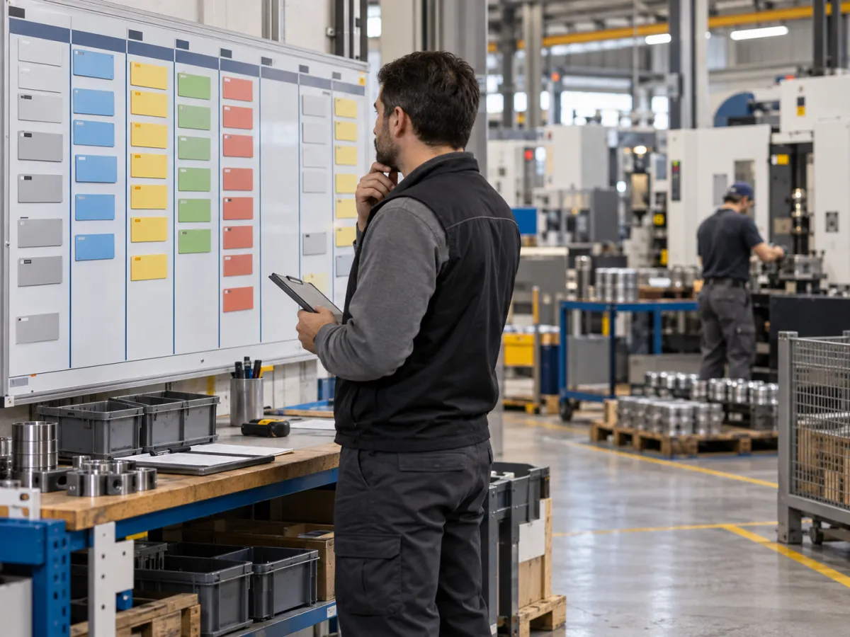 profissional responsável pelo planejamento analisando fisicamente a sequência das ordens de produção