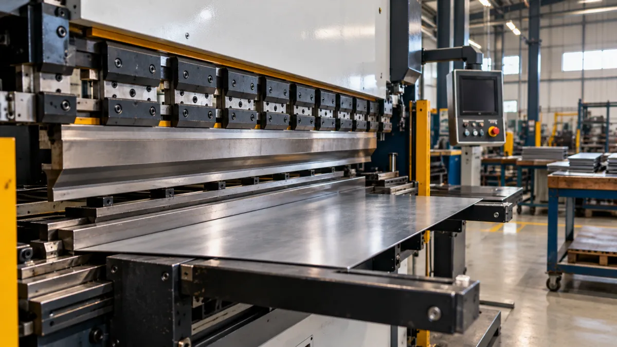 Prensa dobradeira em fábrica metalúrgica