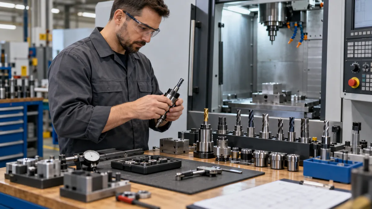 Técnico preparando ferramentas industriais