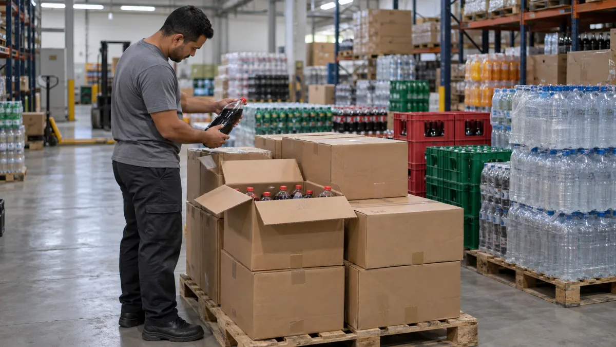 Conferência de bebidas devolvidas na distribuidora