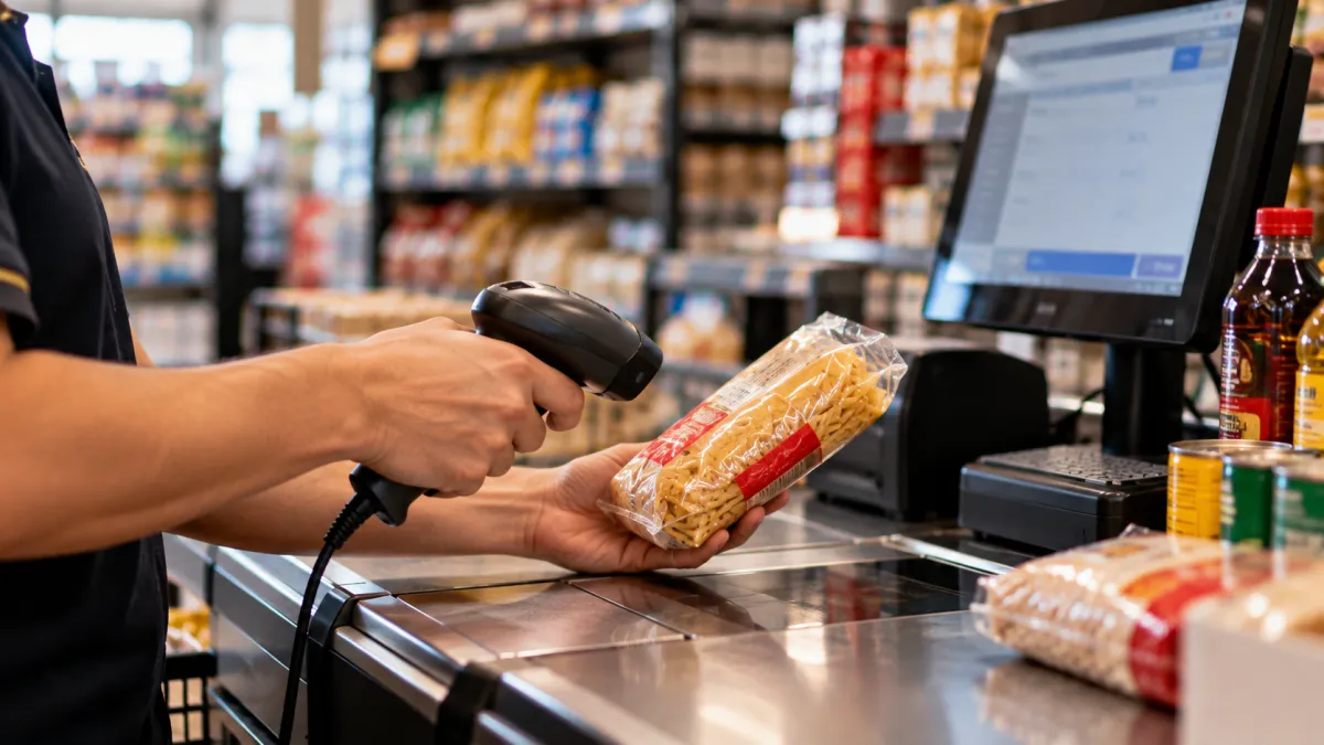 Ação no caixa do supermercado