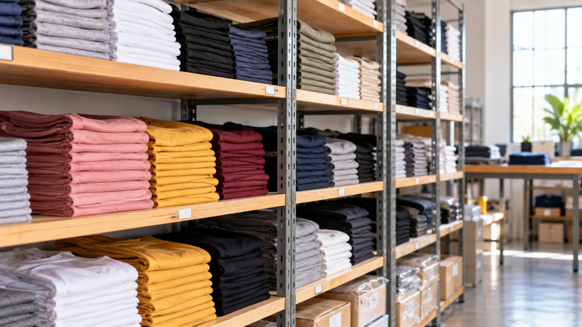 Estoque Organizado de Roupas Dobradas