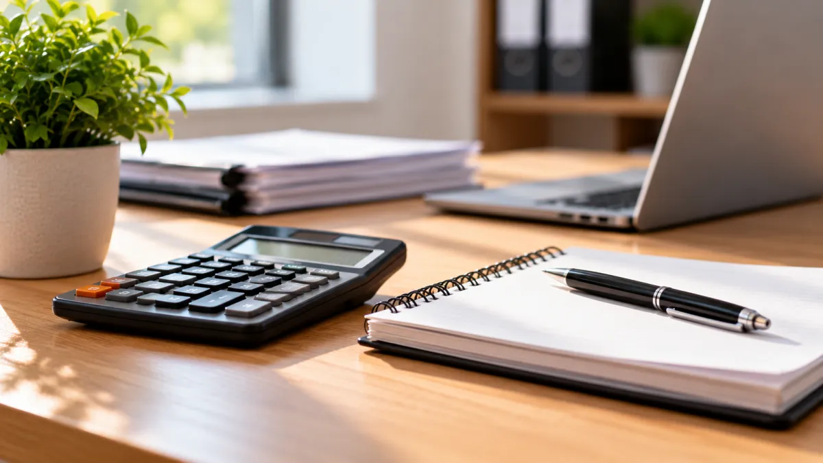 Escritório Moderno com Calculadora e Caderno
