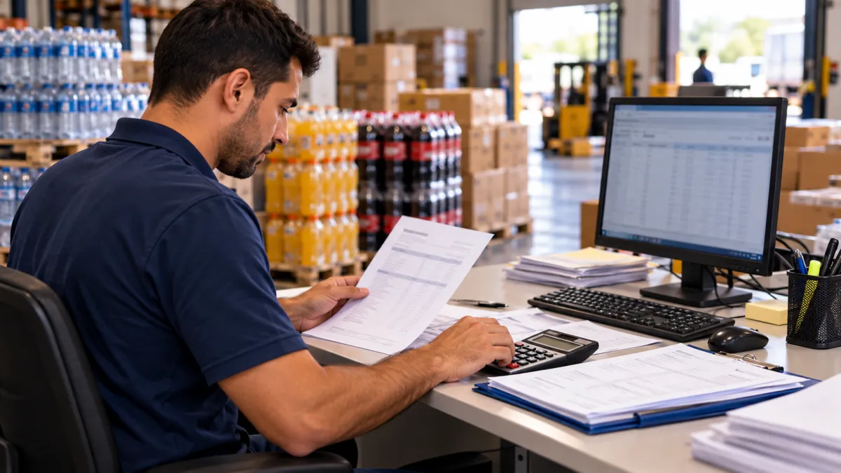 Conferência de notas no armazém