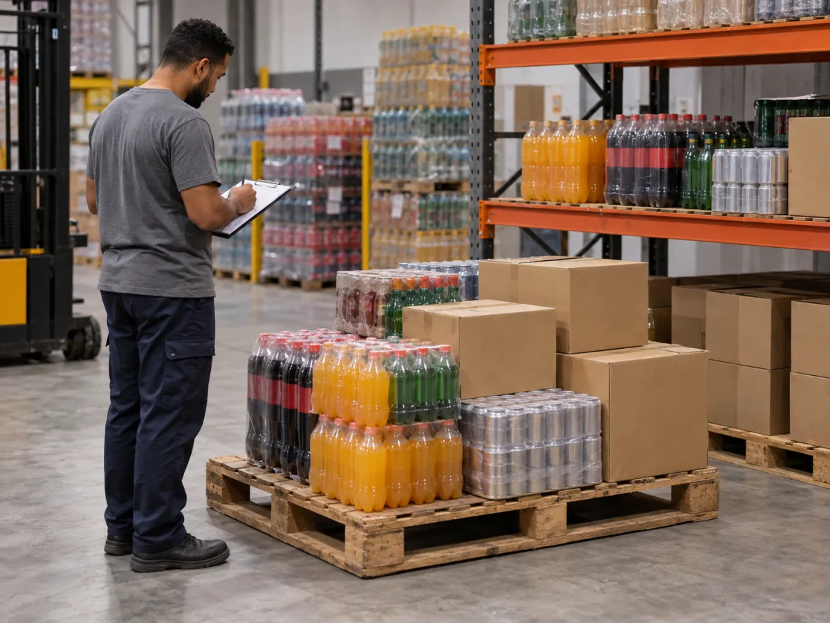 Funcionário conferindo mercadorias separadas