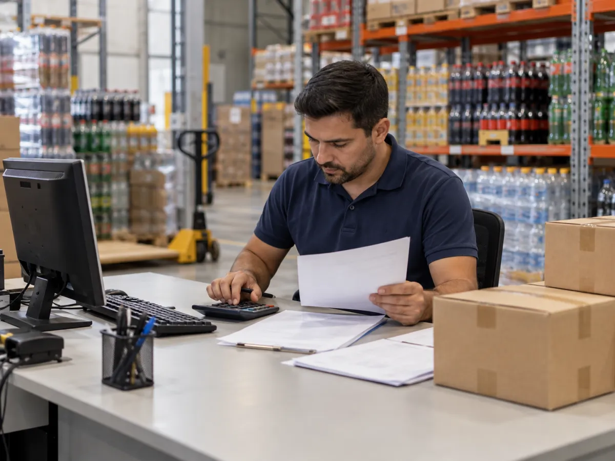 Funcionário utilizando leitor de código de barras