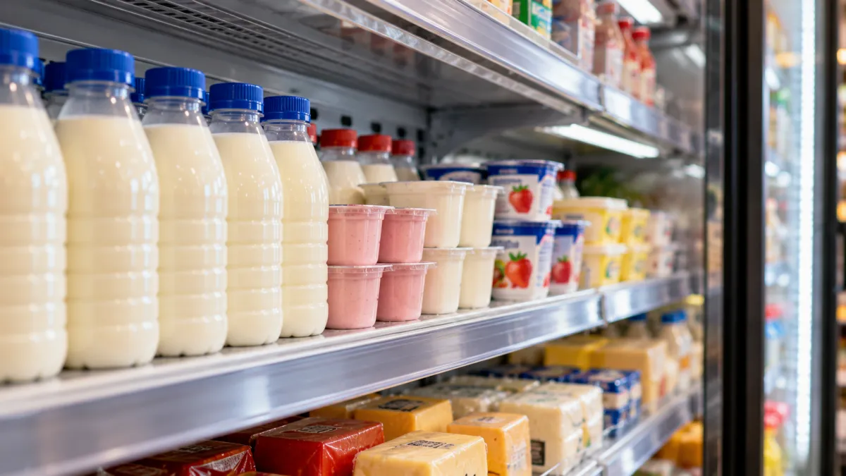 Laticínios organizados no refrigerador