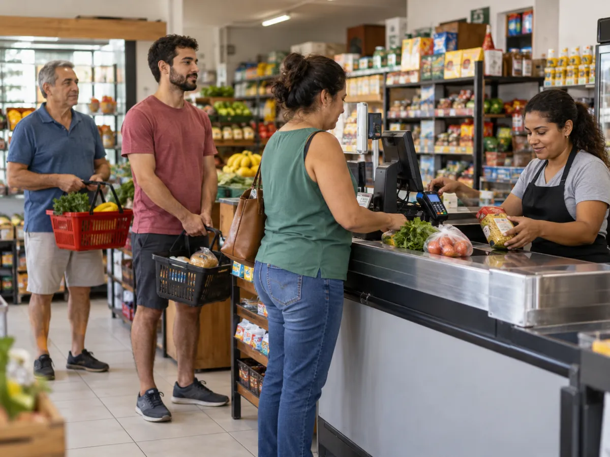 Clientes aguardando na fila do caixa