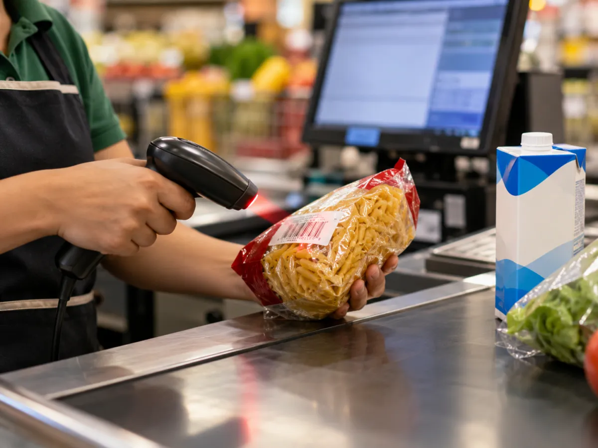Funcionário utilizando leitor de código de barras