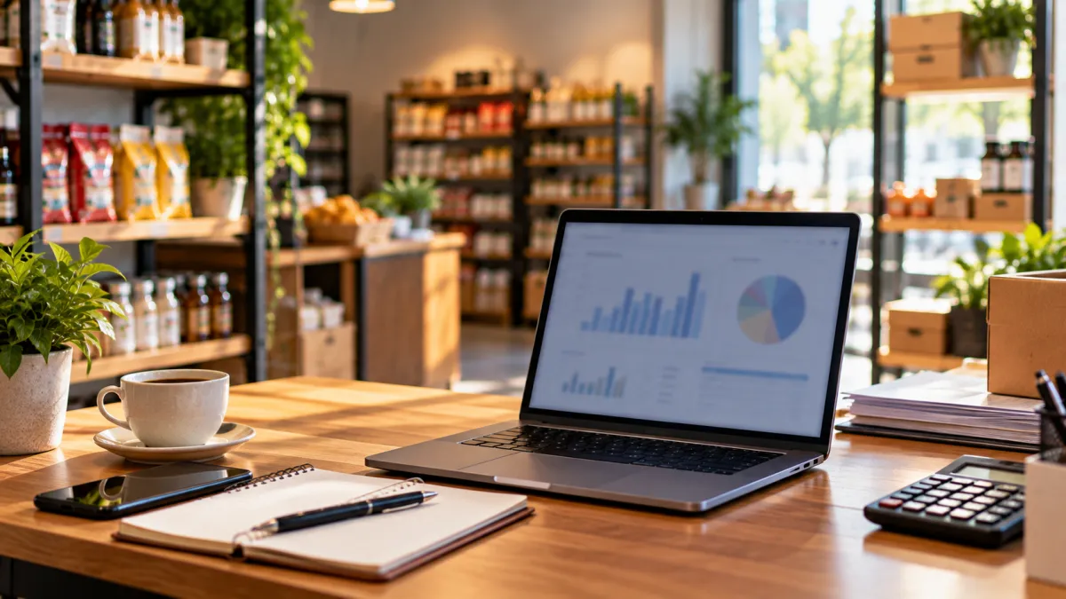 Espaço de trabalho acolhedor com análises de estoque